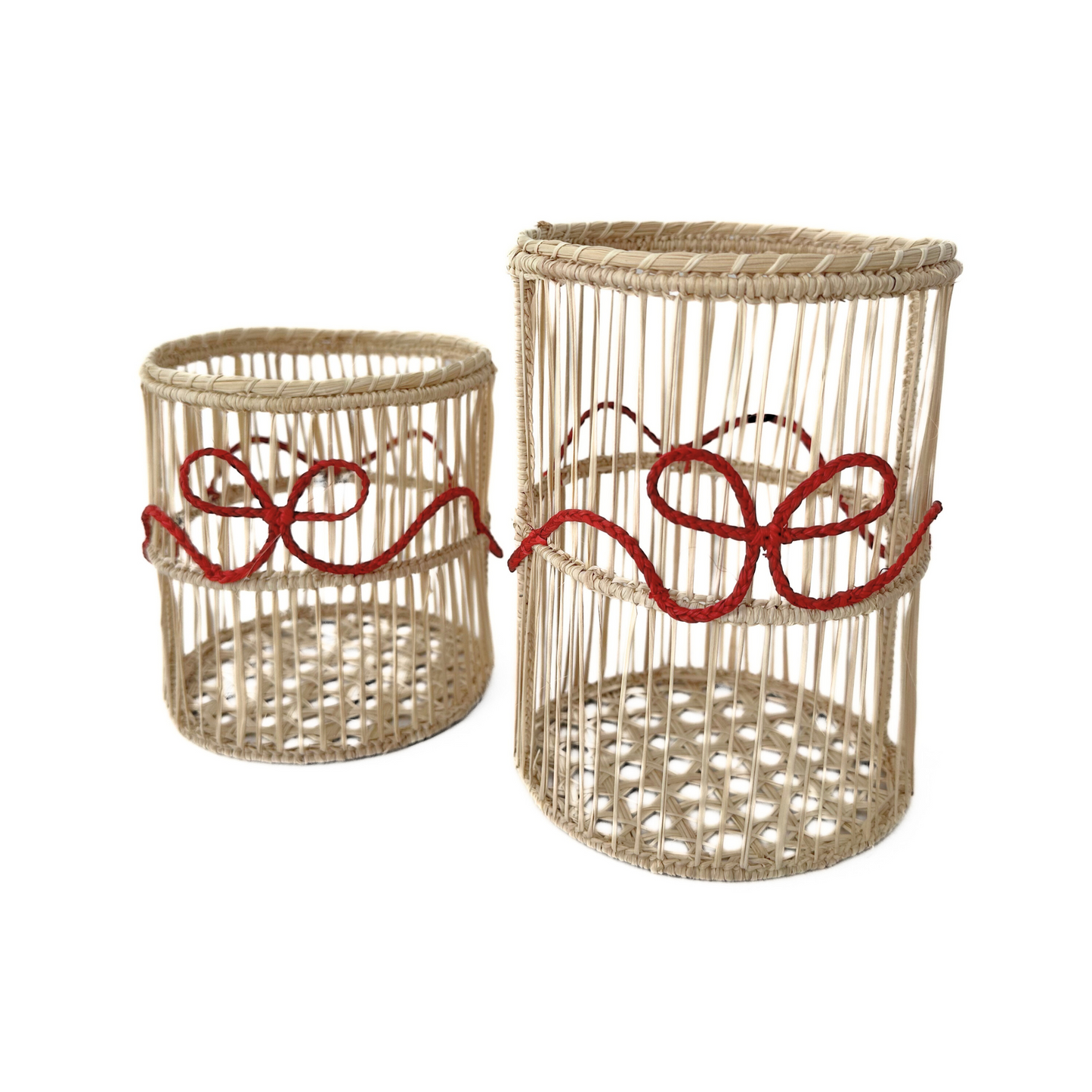 Red Bow Iraca Woven Glass Vase