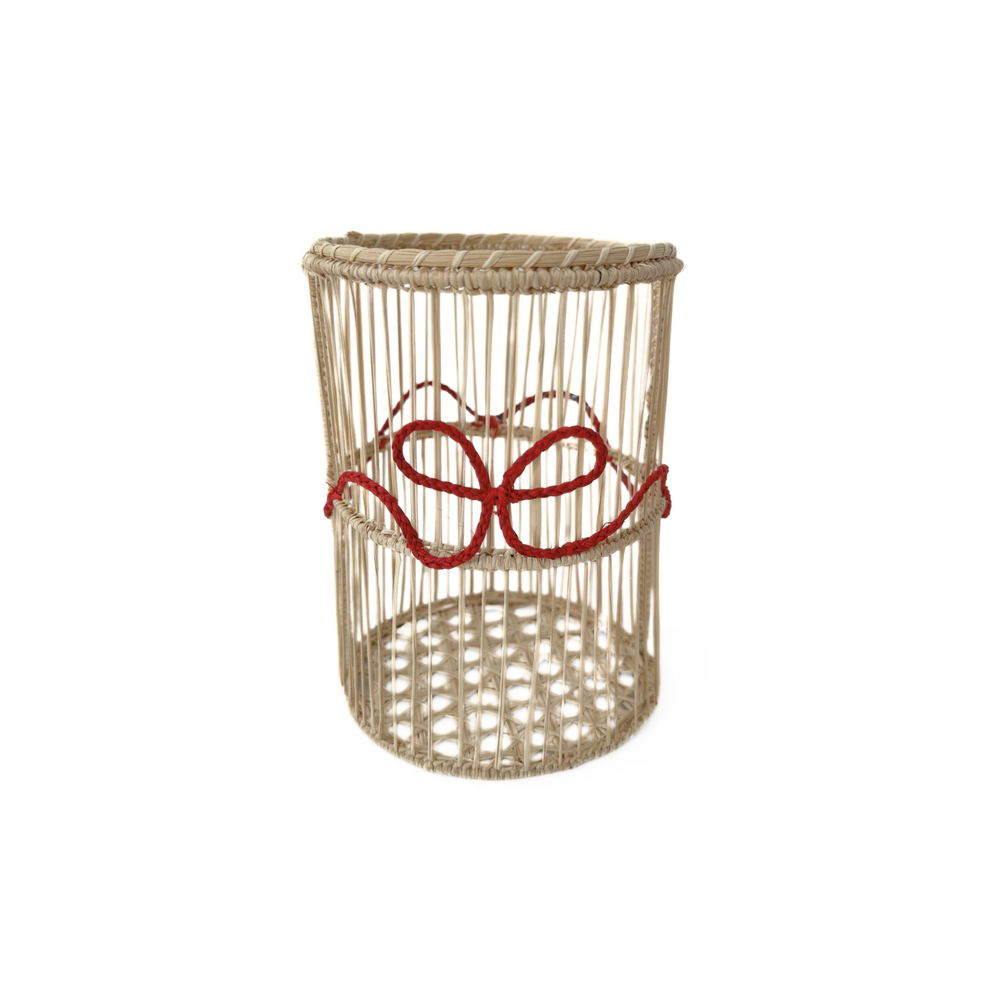 Red Bow Iraca Woven Glass Vase