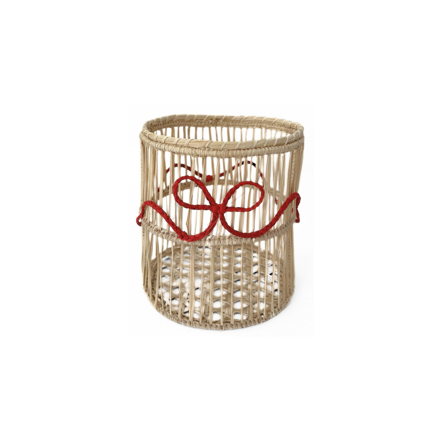 Red Bow Iraca Woven Glass Vase