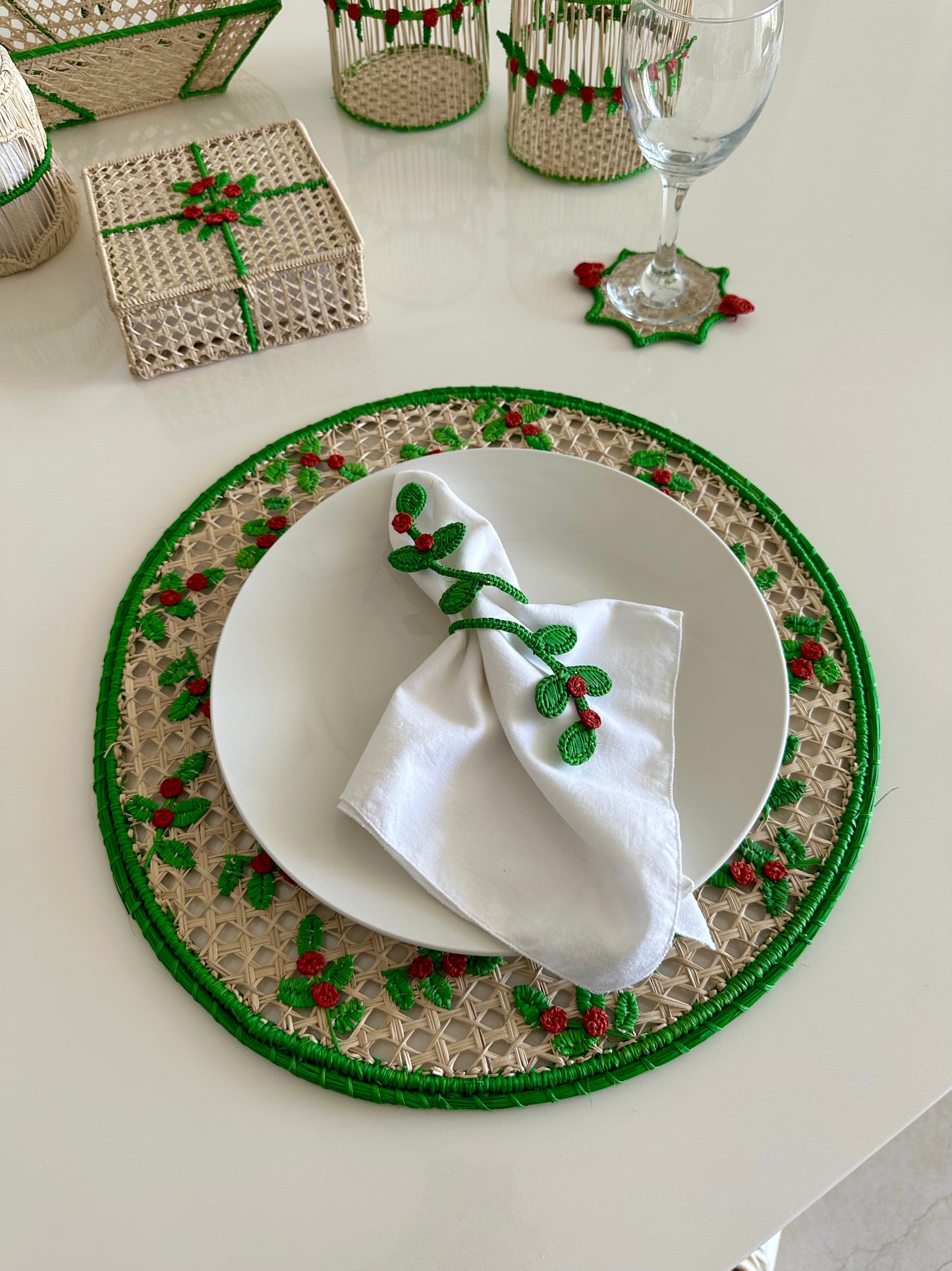Embroidered Greenery Iraca Placemat II