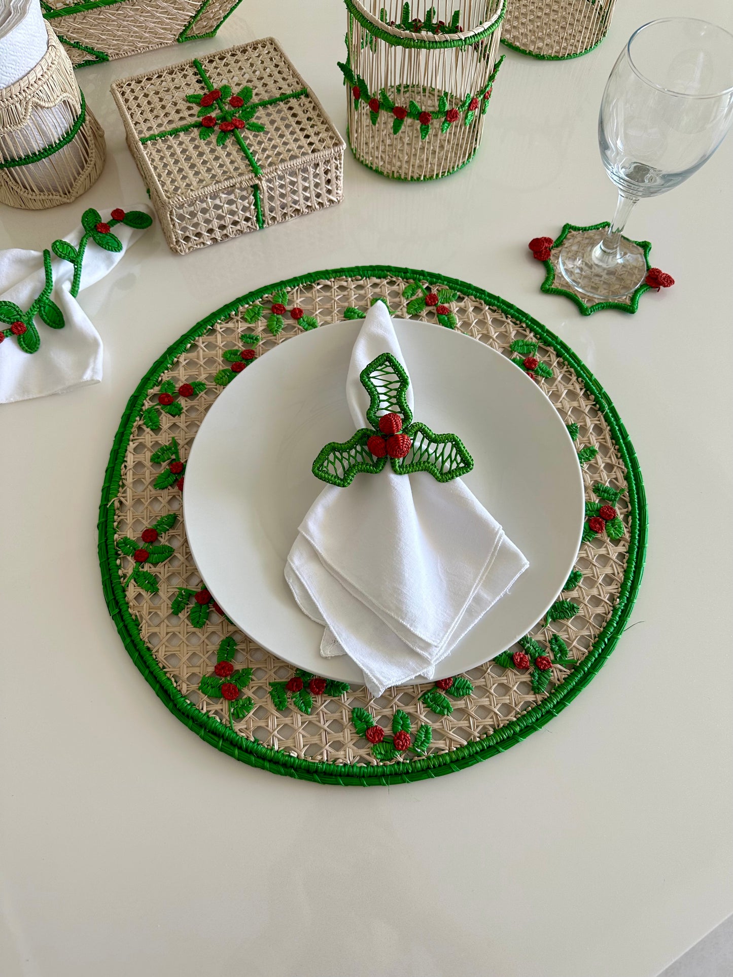 Embroidered Greenery Iraca Placemat II