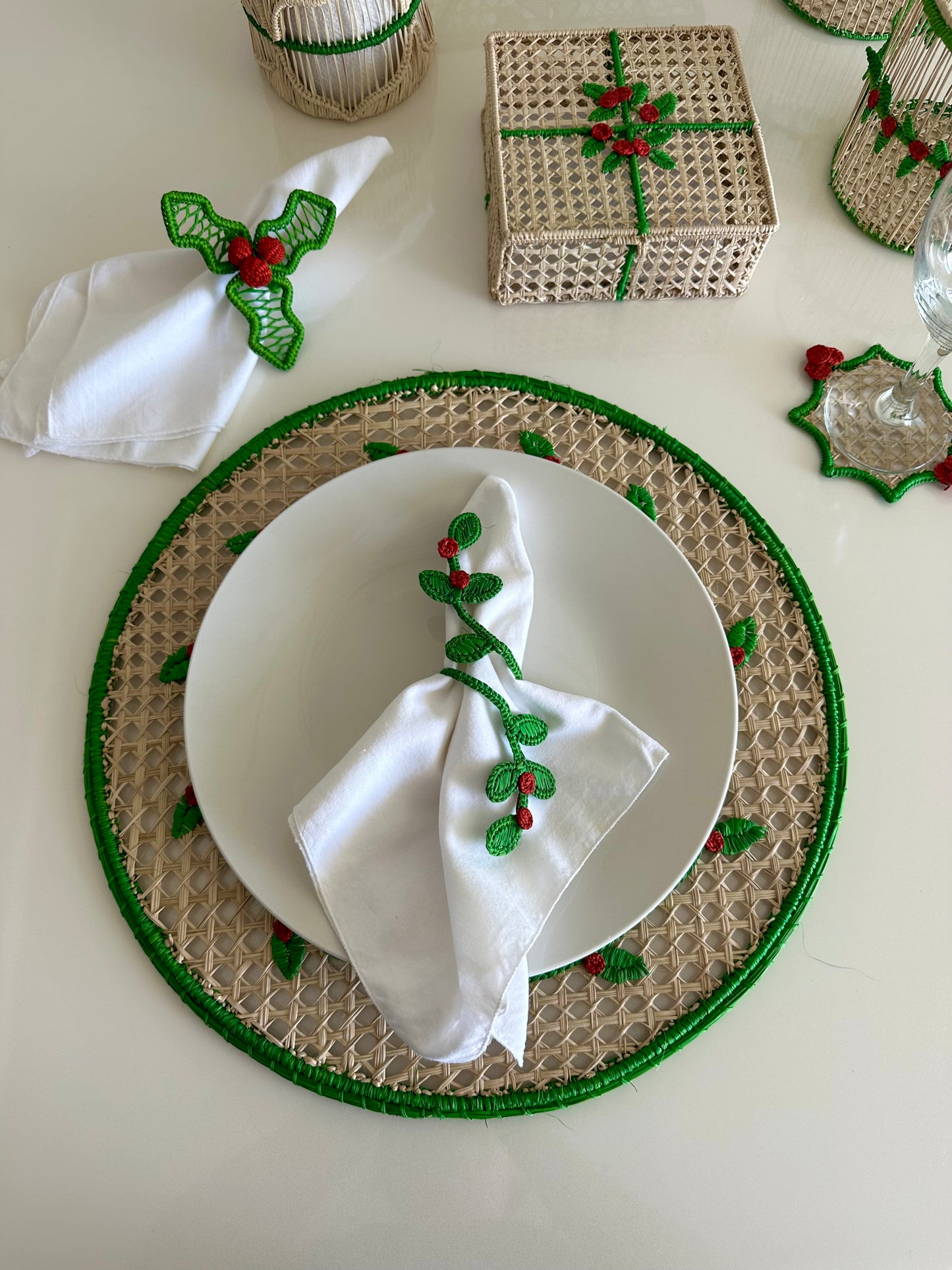 Embroidered Greenery Iraca Placemat II