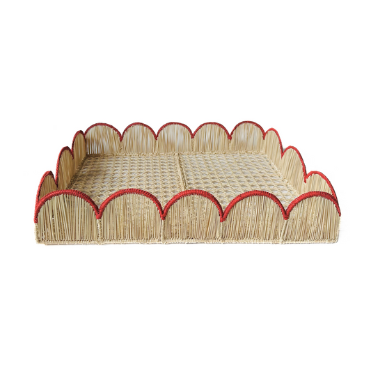 Scalloped Red Iraca Tray