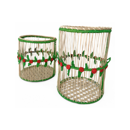 Leaves Iraca Woven Glass Vase
