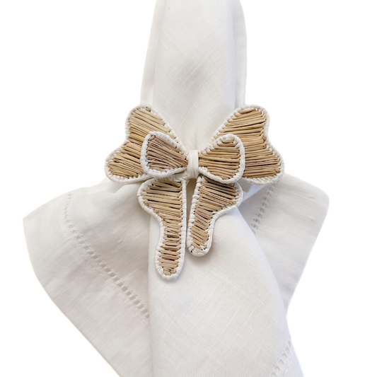 White Bow Iraca Napkin Ring (Set of 6 or 8)