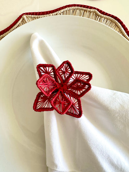 Red Flower Iraca Napkin Ring (Set of 6 & 8)
