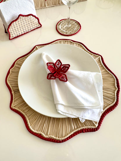 Red Flower Iraca Napkin Ring (Set of 6 & 8)