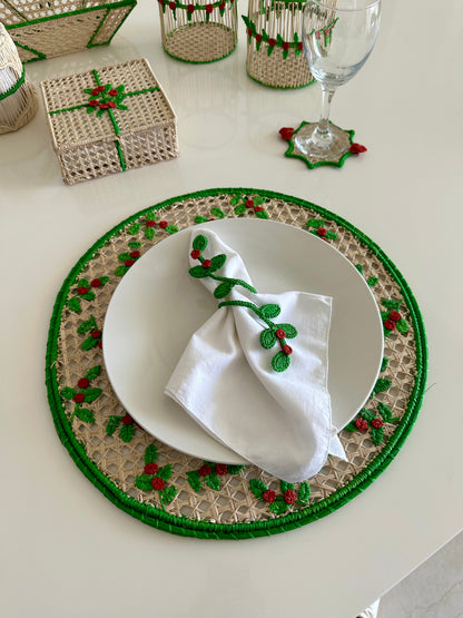 Embroidered Greenery Iraca Placemat II