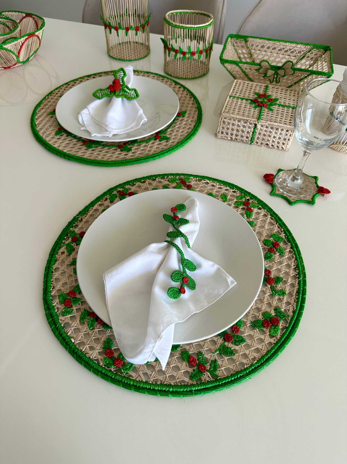 Embroidered Greenery Iraca Placemat II