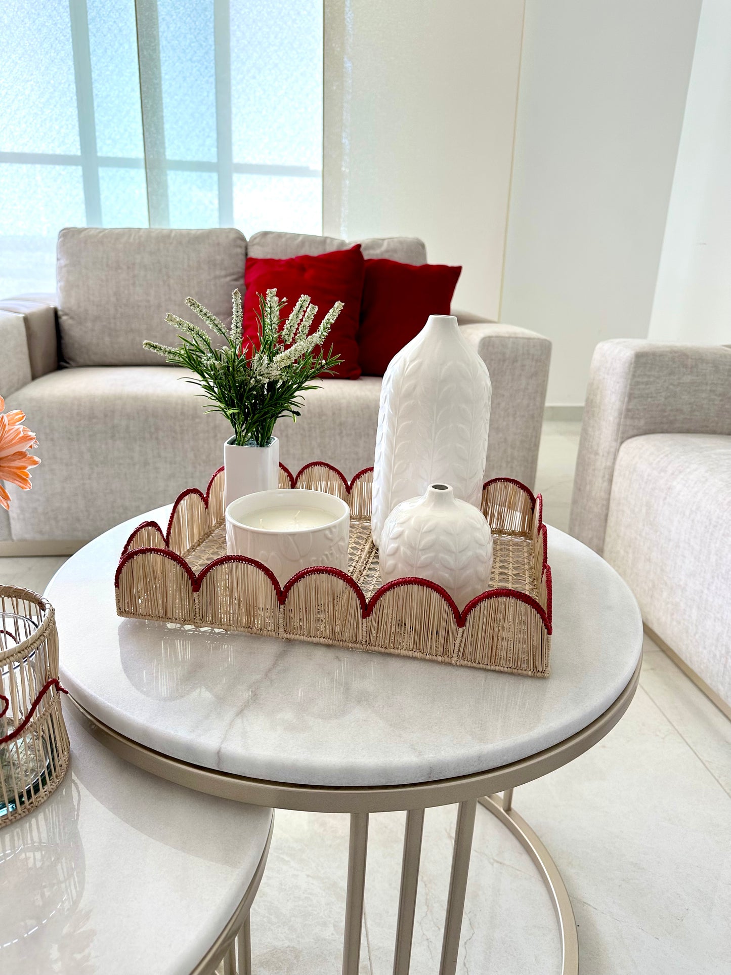 Scalloped Red Iraca Tray
